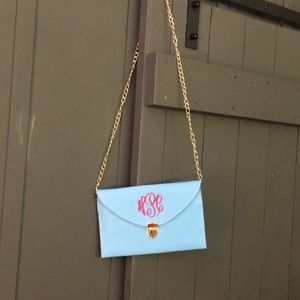 Blue cross body purse initials